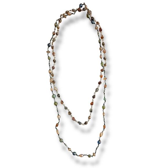 Vintage Dainty Pebble Stones Wire Caged Bead Gold tone necklace 33 inch - Picture 1 of 5